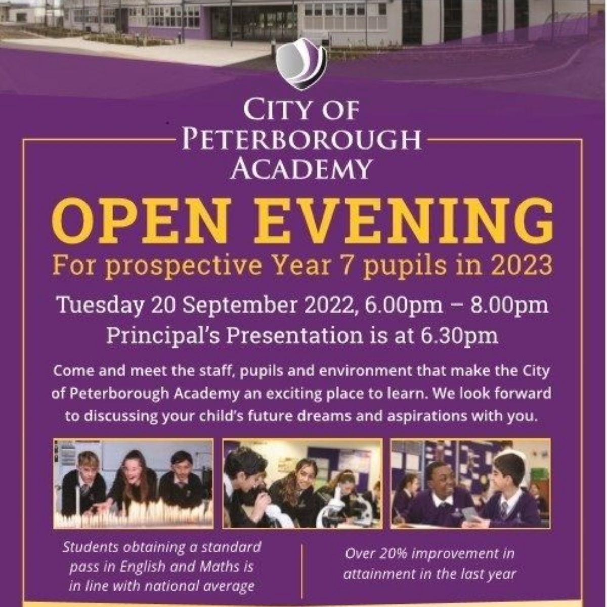 City of Peterborough Academy Open Evening Tuesday 20 September 6pm